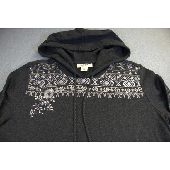 Style & Co. Pullover hoodie long sleeved embroidered with tassel pulls size M - Picture 3 of 8